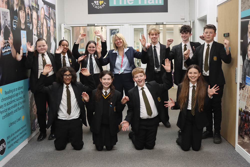 Penrice Ofsted Report 2025 Students celebrate ofsted results, featuring Ms Coleman and Head Students